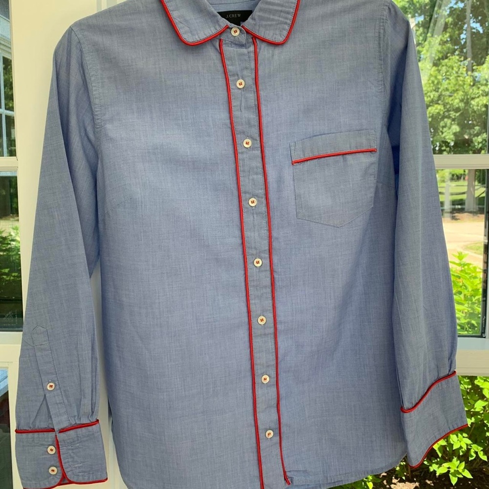 J. Crew Blue Pajama Style Red Tipping Button Down 
Size: 8